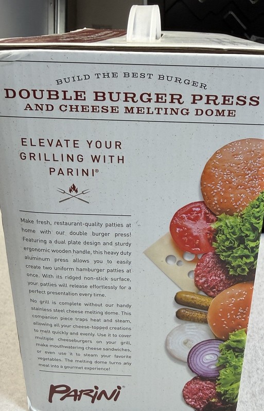 Parini Double Burger Press Cheese Melting Dome Grill Set NEW IN BOX gallery