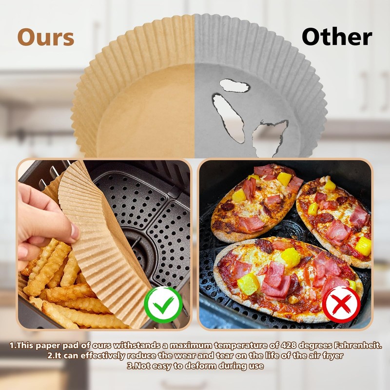 100Pcs Air Fryer Disposable Paper Liner, Non-stick 100pcs, Wood gallery