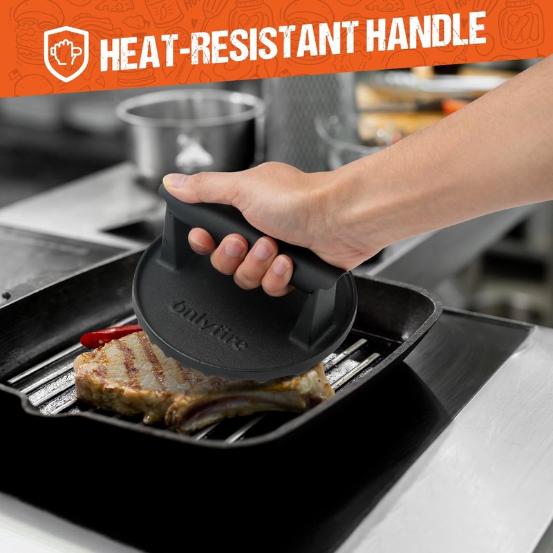 Cast Iron Grill Press Heavy-Duty Smash Burger Meat Steak with Handle for Griddle gallery