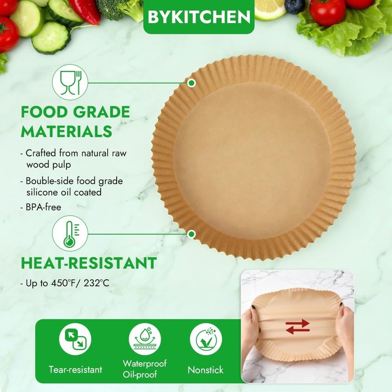 BYKITCHEN 300PCS Disposable Air Fryer Liners 8 inch for 5-8 QT-300PCS, Nature gallery