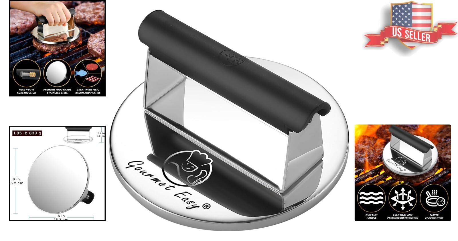 2lb Stainless Steel Smash Burger Press with Heat Resistant Handle for Grilling gallery