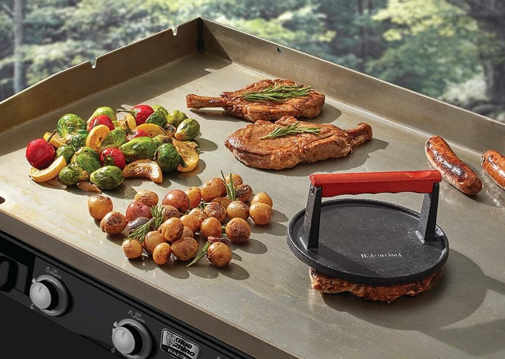Cast Iron Grill Press 7-Inch Pre-Seasoned Smash Burger Press w/Wooden Handle gallery