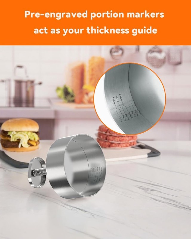 304 Stainless Steel Burger Press 4.5" Hamburger Patty Maker, Heavy Duty gallery