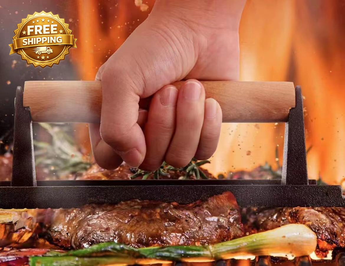 Kitchen Tools Heavy Duty Cast Iron Smash Burger Press round Barbecue Meat Flat P gallery