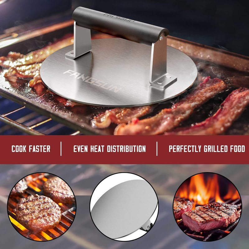 Bacon Press for Griddle Stainless Steel Grill Press 8.5-Inch Heavy-Duty Burge... gallery