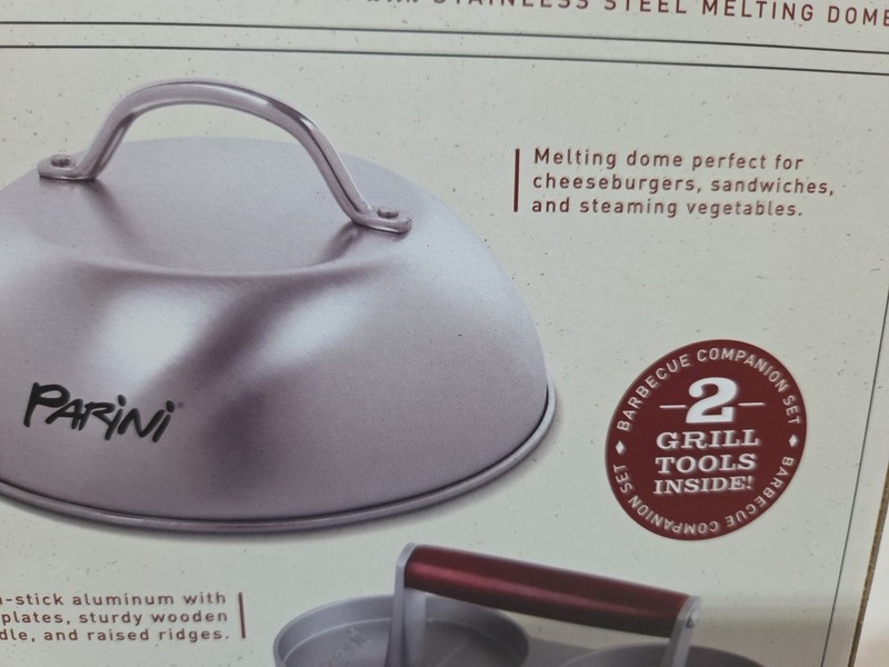Parini Double Burger Press And Cheese Melting Dome 8.75" Non-Stick Grilling New gallery