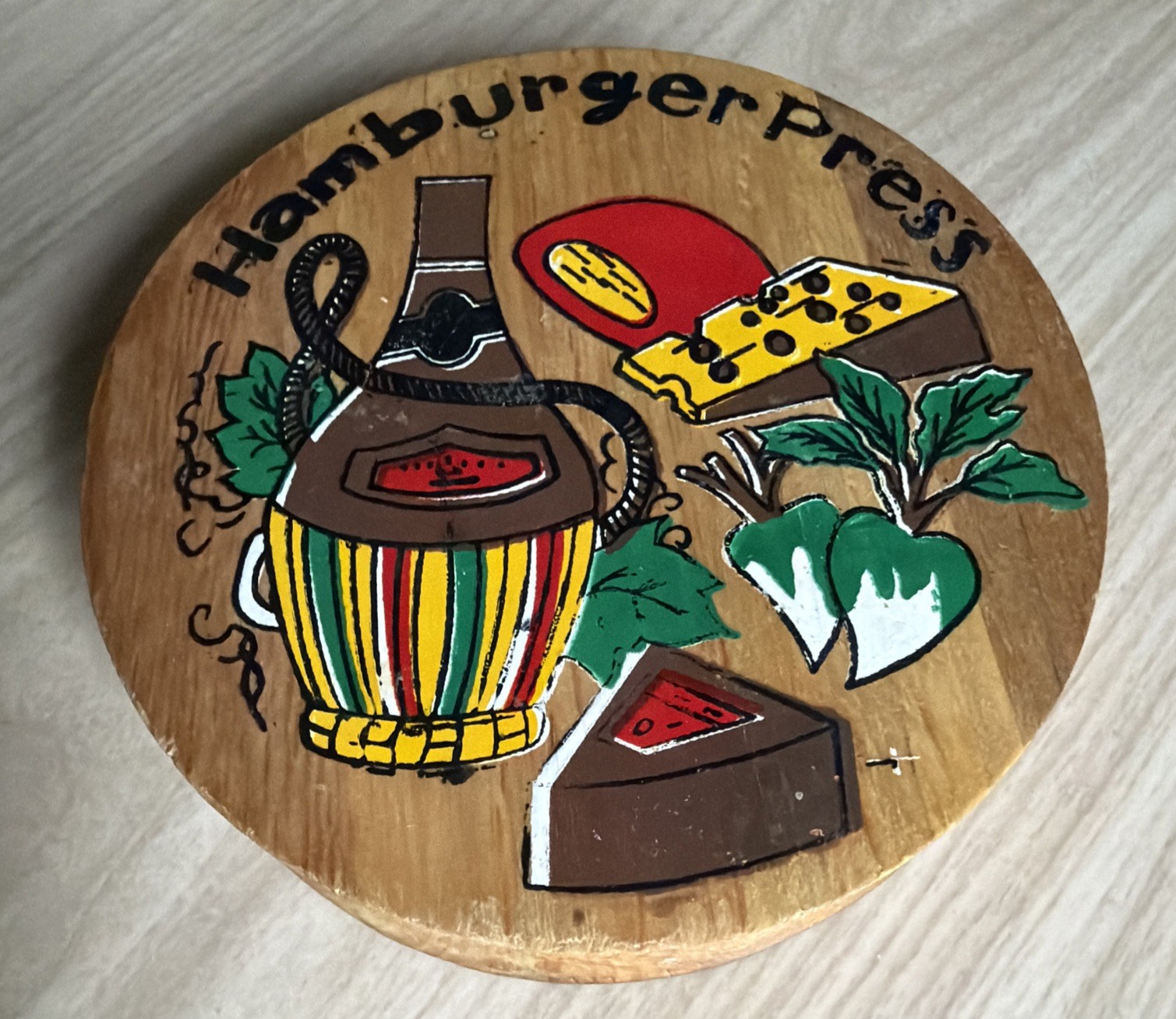 Vintage Wooden Hamburger Press Wine/vegi/cheese Print with A Hinged Lid! gallery