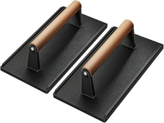 Cast Iron Grill Press-2Pcs, Heavy Duty Bacon/Burger/Griddle/Chef Press with Wood