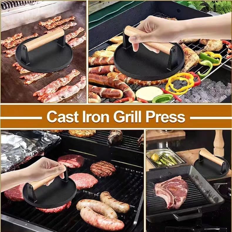 Kitchen Tools 5.7"Cast Iron Smashed Burger Press Round Flat Edge Grill Press gallery