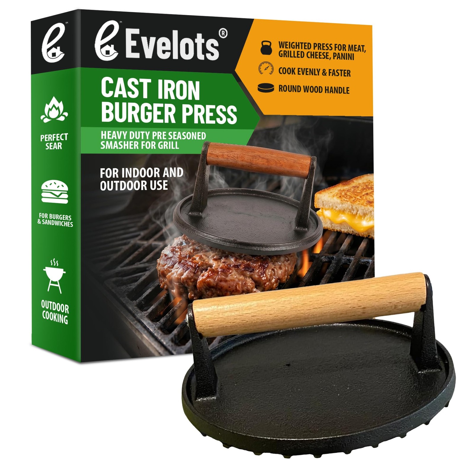 HeavyDuty Cast Iron Burger Press Smasher for Grilling Meat Panini 1 Pc for Outd gallery