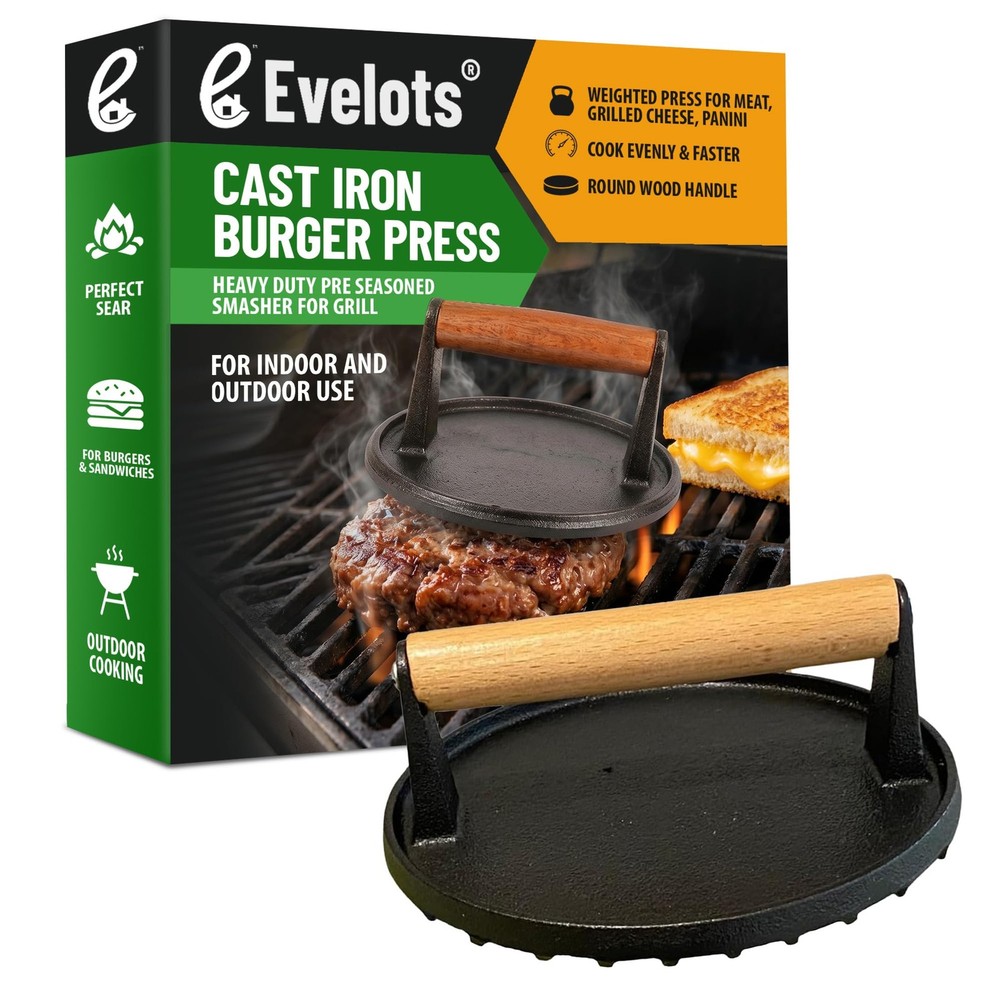 HeavyDuty Cast Iron Burger Press Smasher for Grilling Meat Panini 1 Pc for Outd