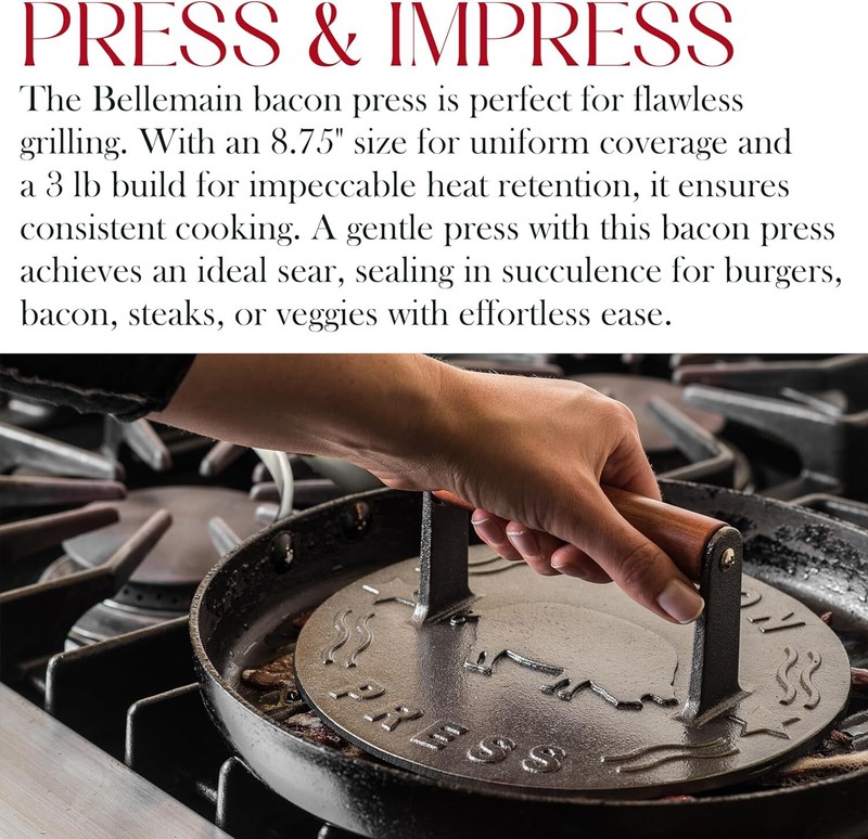 Bellemain Bacon Press 8.5-Inch Round Heavy-duty Cast Iron Grill Press FREE SHIP gallery