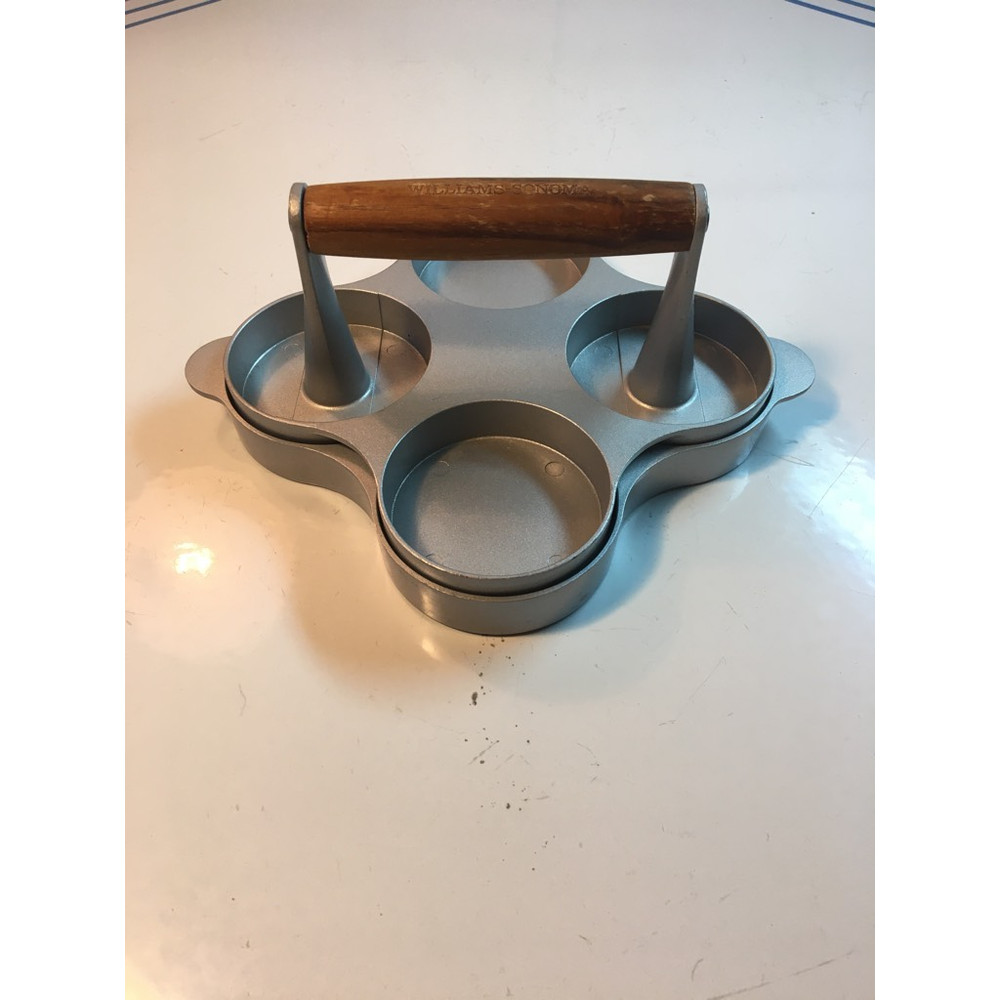 Williams Sonoma Hamburger Hand Press Mini Slider 4 2oz Patties Aluminum Teak