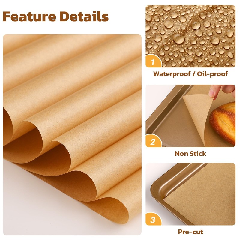 Beasea Parchment Paper Sheets for Baking, 200pcs 10 x 14 Inch, Unbleached gallery