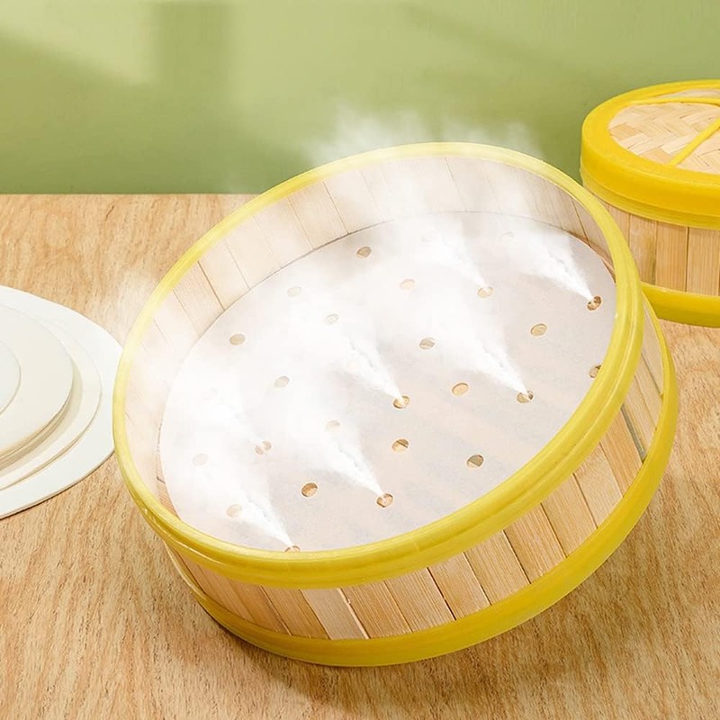 100 PCS Bamboo Steamer Liner, 10" Round 10 inch x10 x 0.01 inch, Wihte gallery