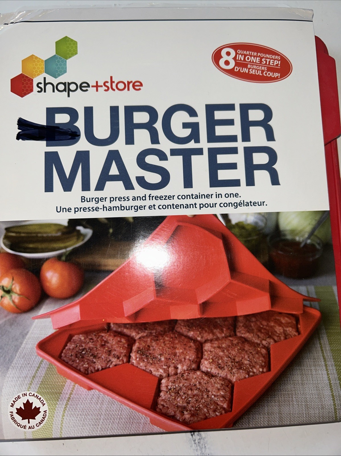 New Shape + Store Burger Master Hamburger Mold Storage Makes 8 1/4lb Burgers Red gallery