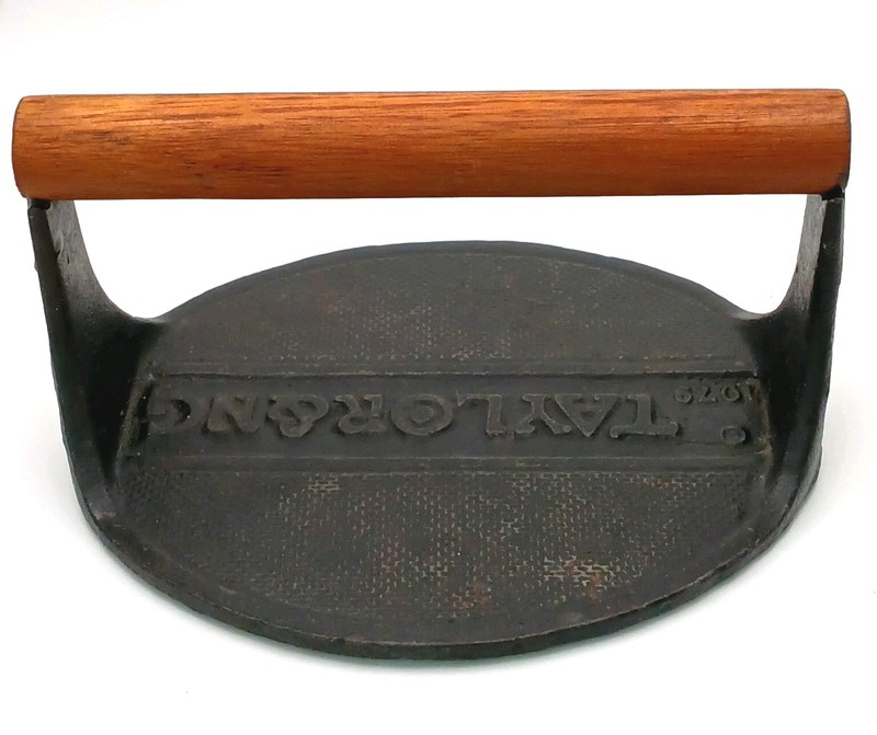 Vintage 1979 Taylor & NG Cast Iron Bull Press W/ Handle Grilling Hamburger Oval gallery