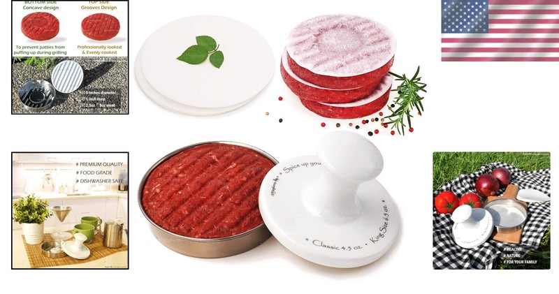Durable 5" Hamburger Press with 100 Patty Papers - Create Perfect Burgers Easily gallery