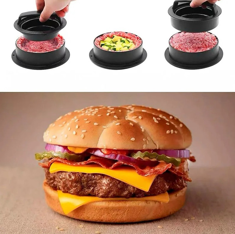 1pcs 3-in-1 Non-Stick Burger Press – Patty Mold for Stuffed Burgers & More - NEW gallery