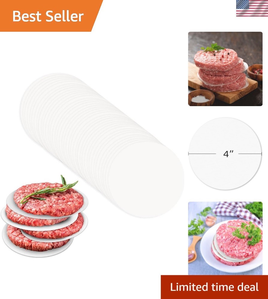 100 Pcs Non-Stick Burger Patty Paper Sheets - 4 Inch Round for Perfect Patties