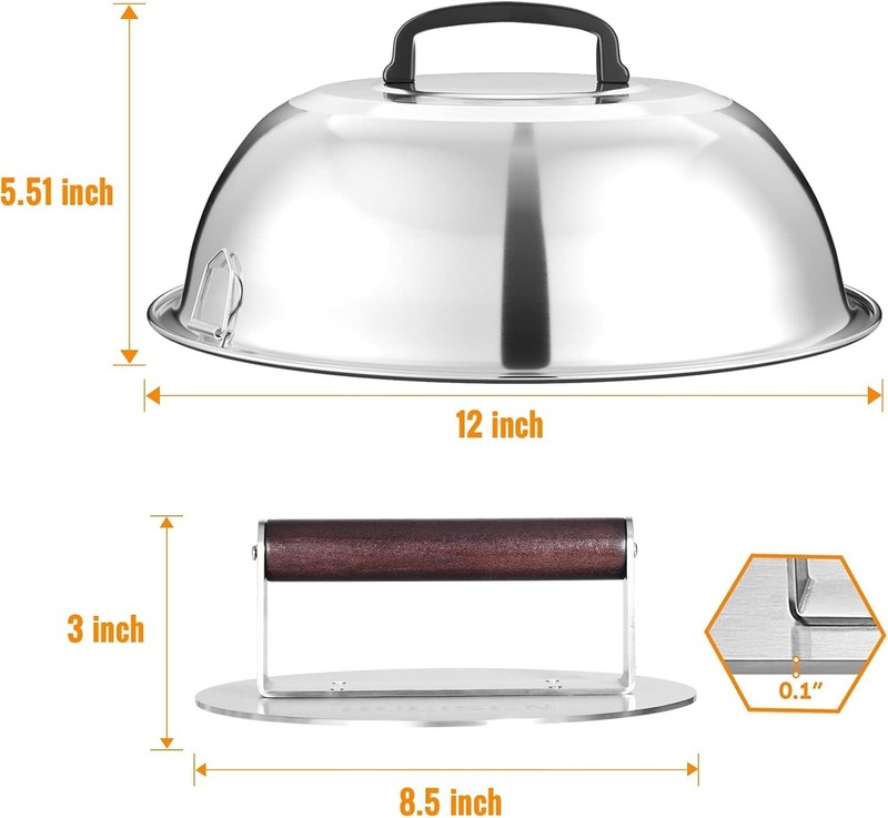 Heavy-Duty 8.5-Inch Burger Press with 12-Inch Basting Cover for Seamless Cooking gallery
