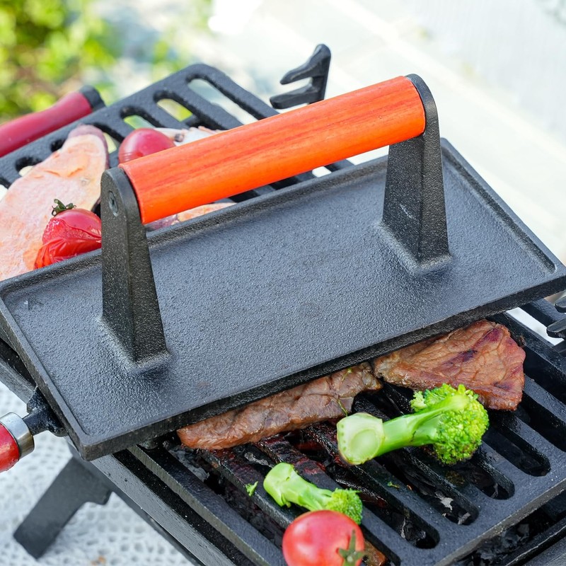 Heavy Duty Cast Iron Grill Press 8.7"X4.3"Rectangel Burger Bacon Smasher gallery