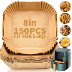 DSMY 150 PCS Air Fryer Disposable Paper Liners,8 Inch 8in-150 Square, Nature