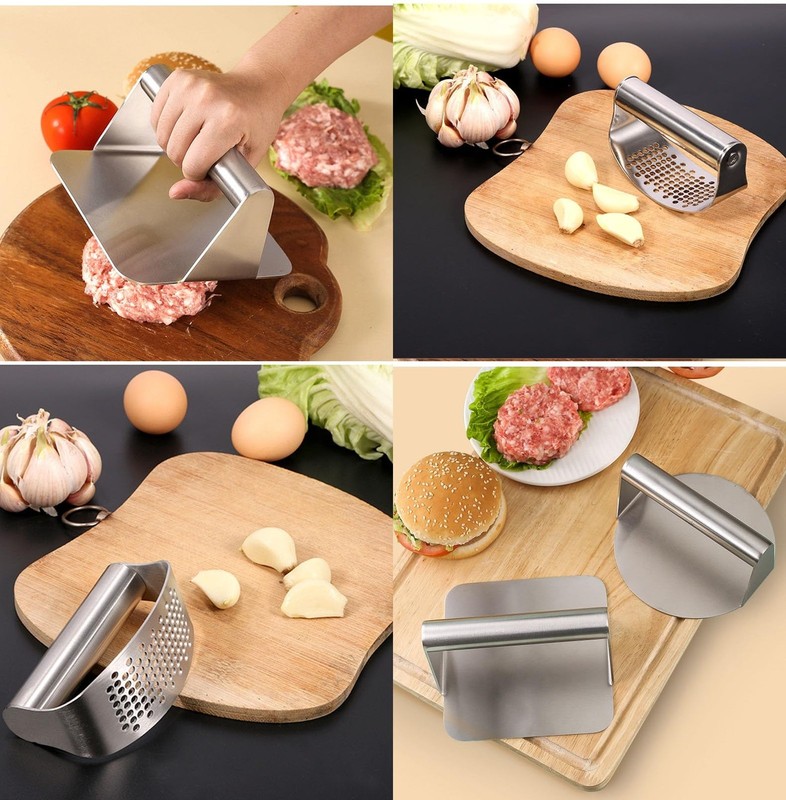 2PCS Set Stainless Steel 5.5 Inch Round Burger Meat, Press 1.5 Inch Garlic Set gallery