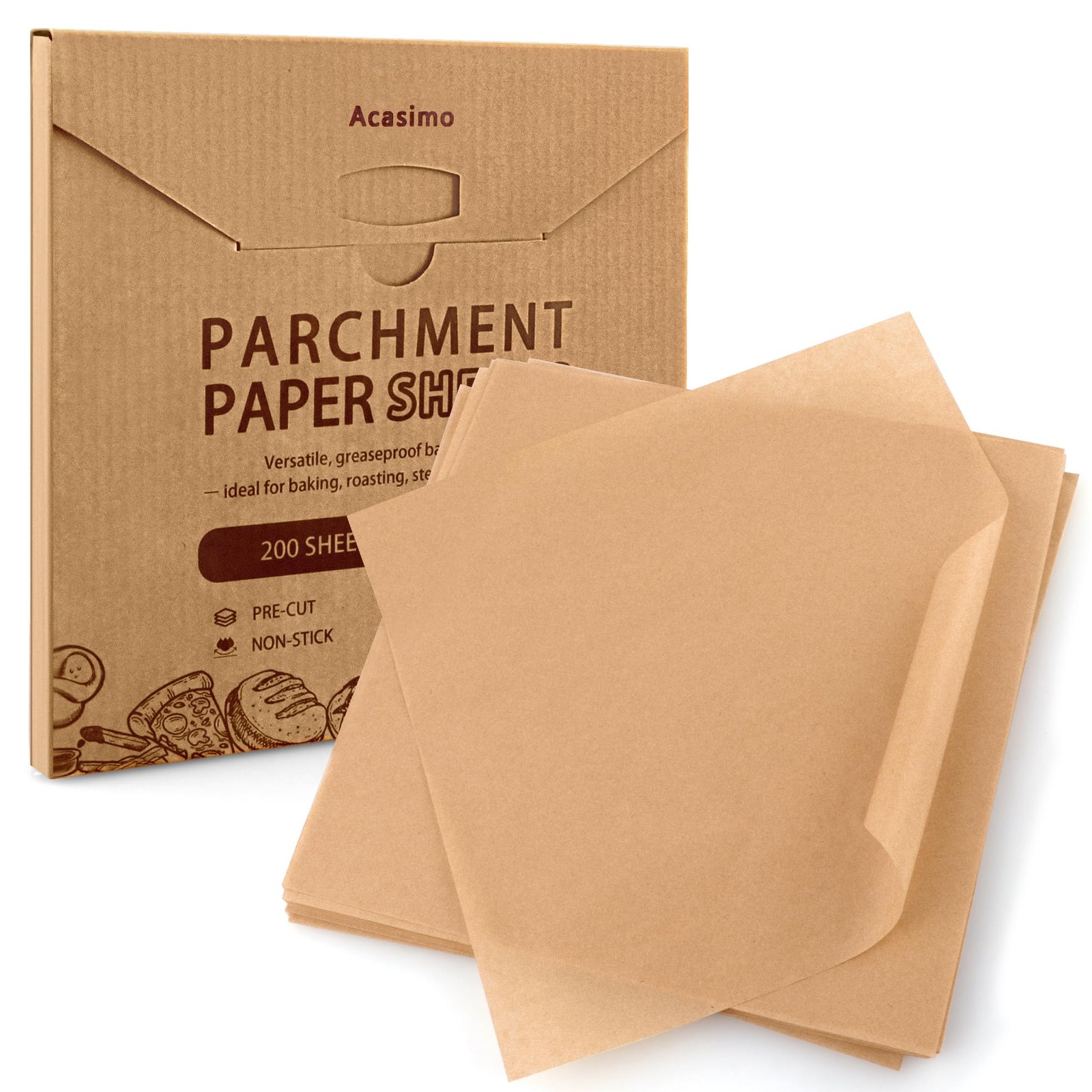 Parchment Paper Sheets, 200Pcs 12x12 Inch Squares Precut in, Brown gallery