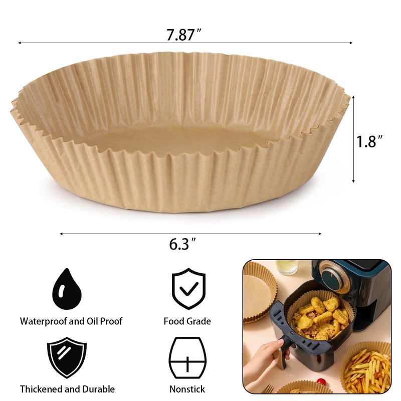 200Pcs Air Fryer Disposable Paper Liner, Round 6.3"Round, Wood color gallery