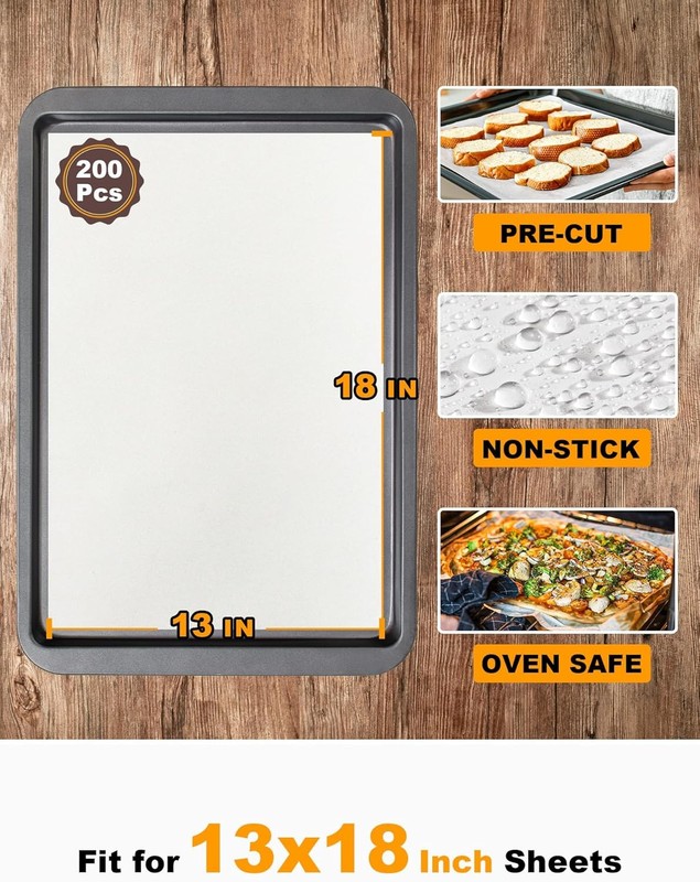 SMARTAKE 200 Pcs Parchment Paper Baking Sheets, 13" x 18"-200 Pcs, White gallery