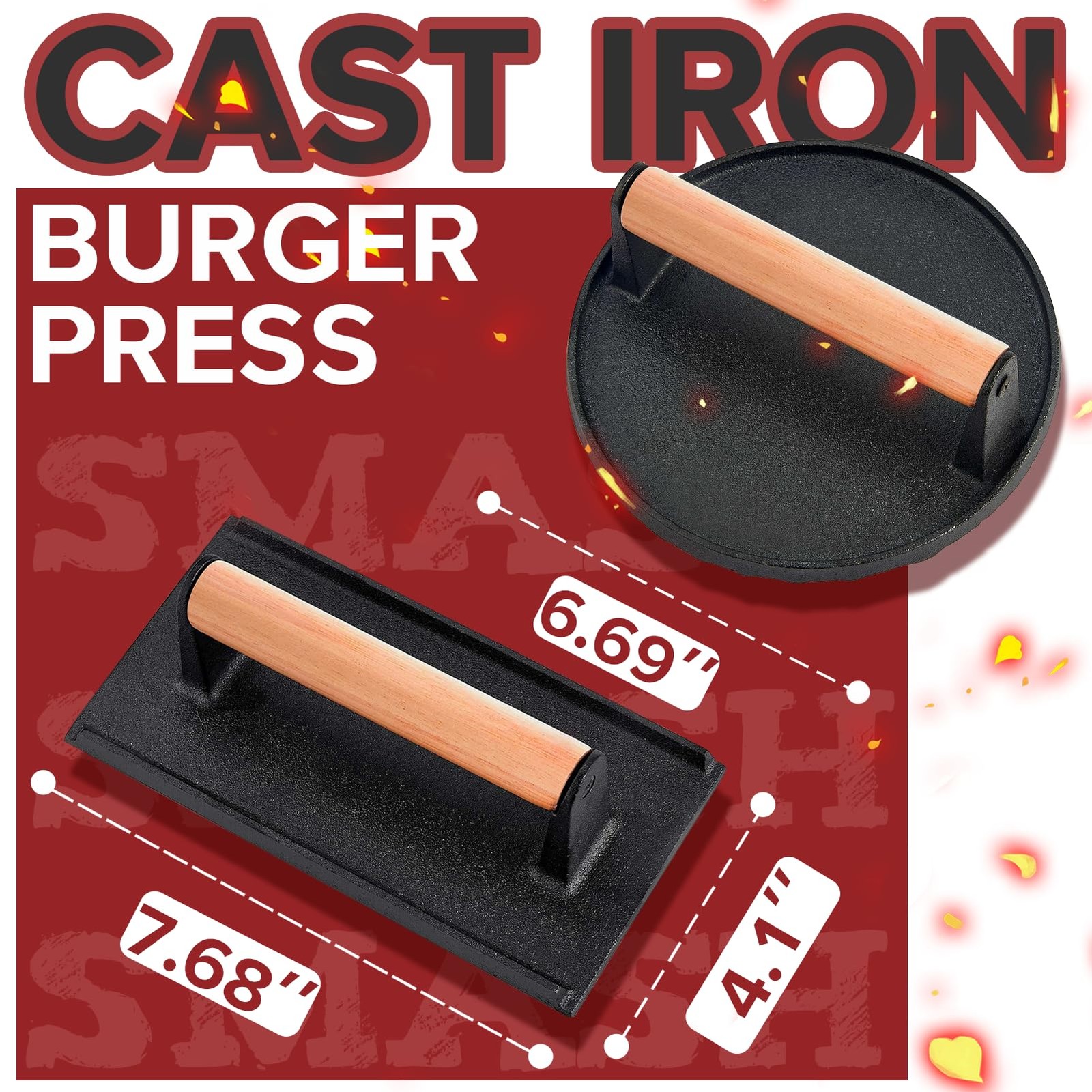Smash Burger Press Kit, 3 in 1 Hamburger Press Patty Maker, Black Cast Iron B... gallery