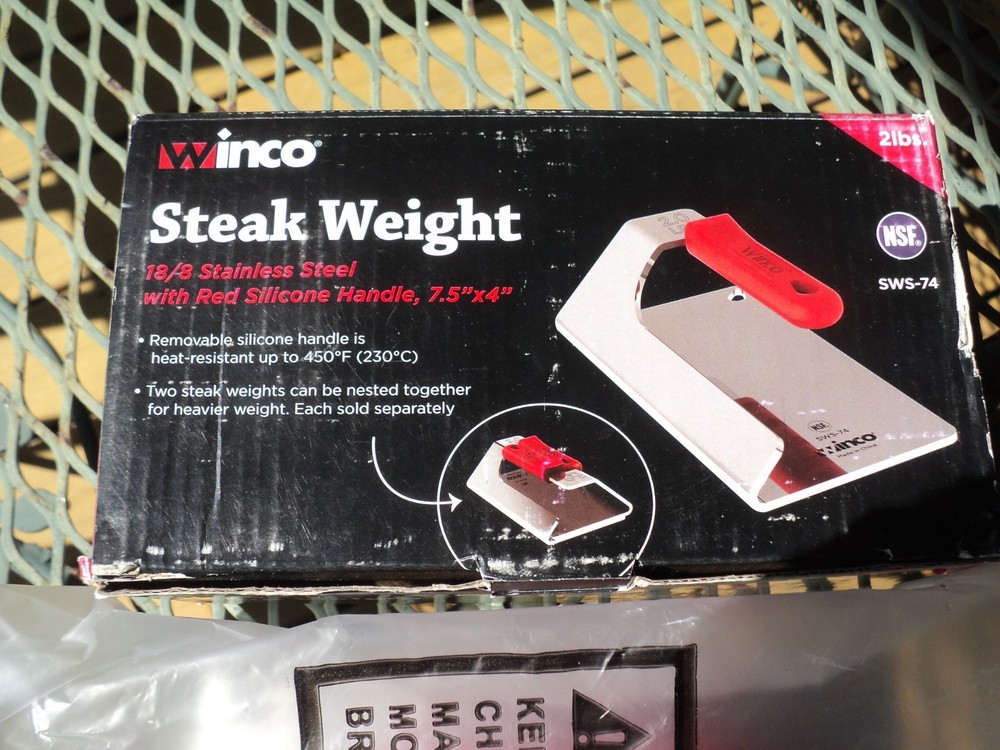 Winco Steak Weight 2 lb Grill Press Stainless Steel Bacon Burger Smasher- "NEW"