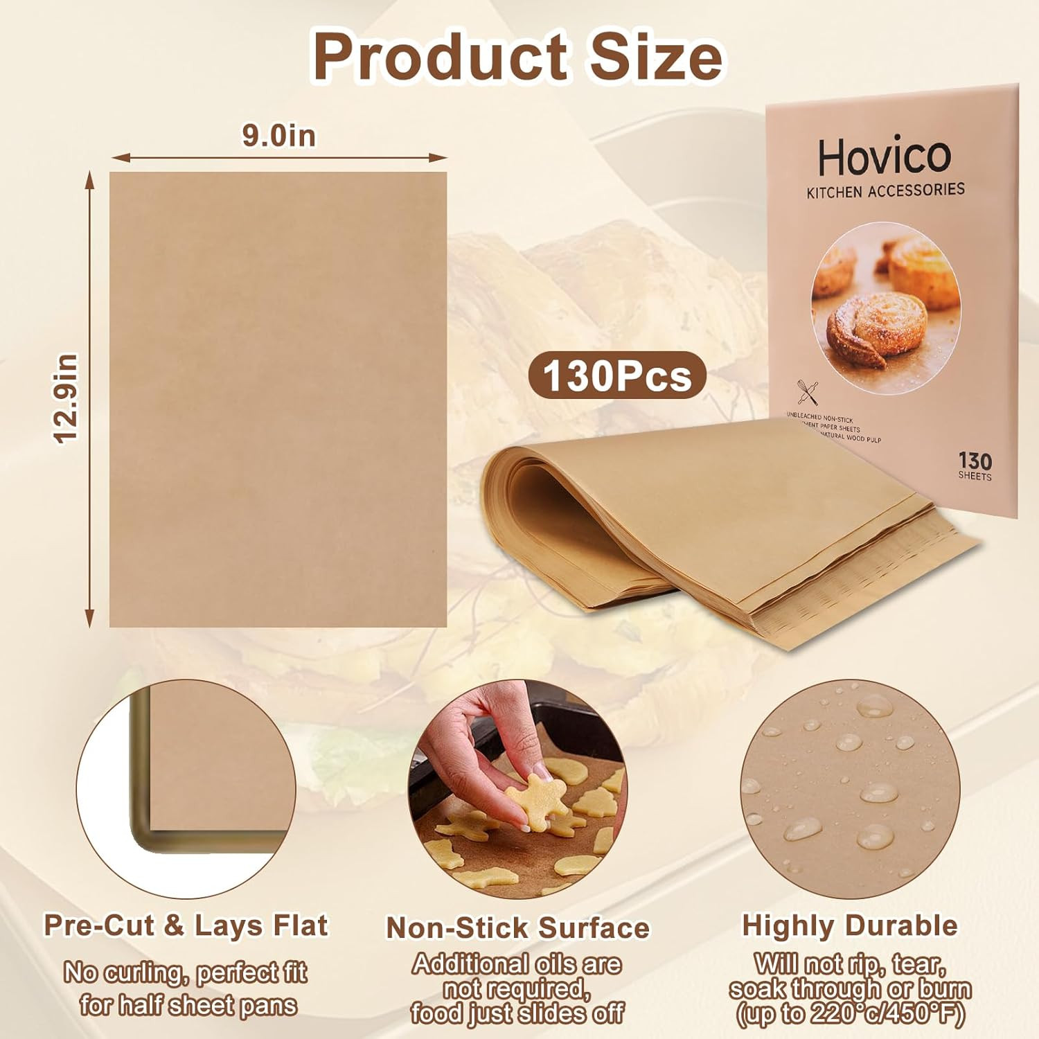 Hovico 130PCS Parchment Paper 9" x 13" Original 130pcs, gallery