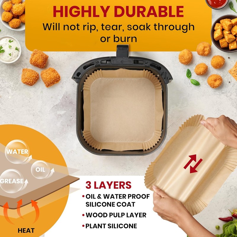 Air Fryer Paper Liners, 125Pcs Air Fryer Disposable Liners, Non-Stick and Oil Pr gallery