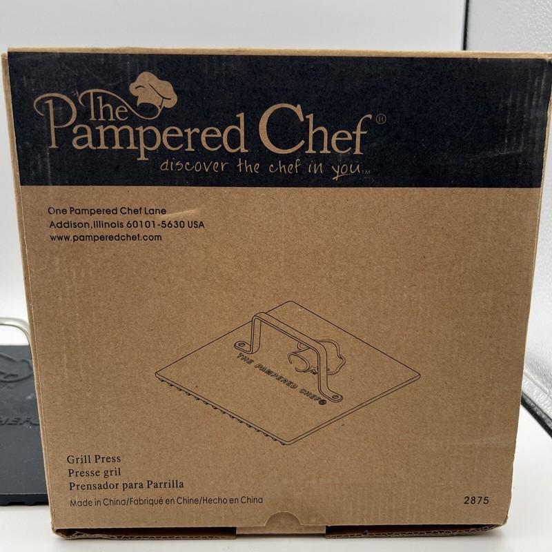 Pampered Chef USED In Original Box Grill Press #2875,Burgers/Panini,Cast Iron gallery