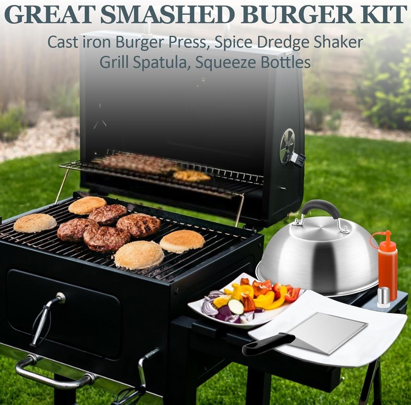 Leonyo Smashed Burger Kit, 9" Cheese Melting Dome, 7" Press, Griddle... gallery