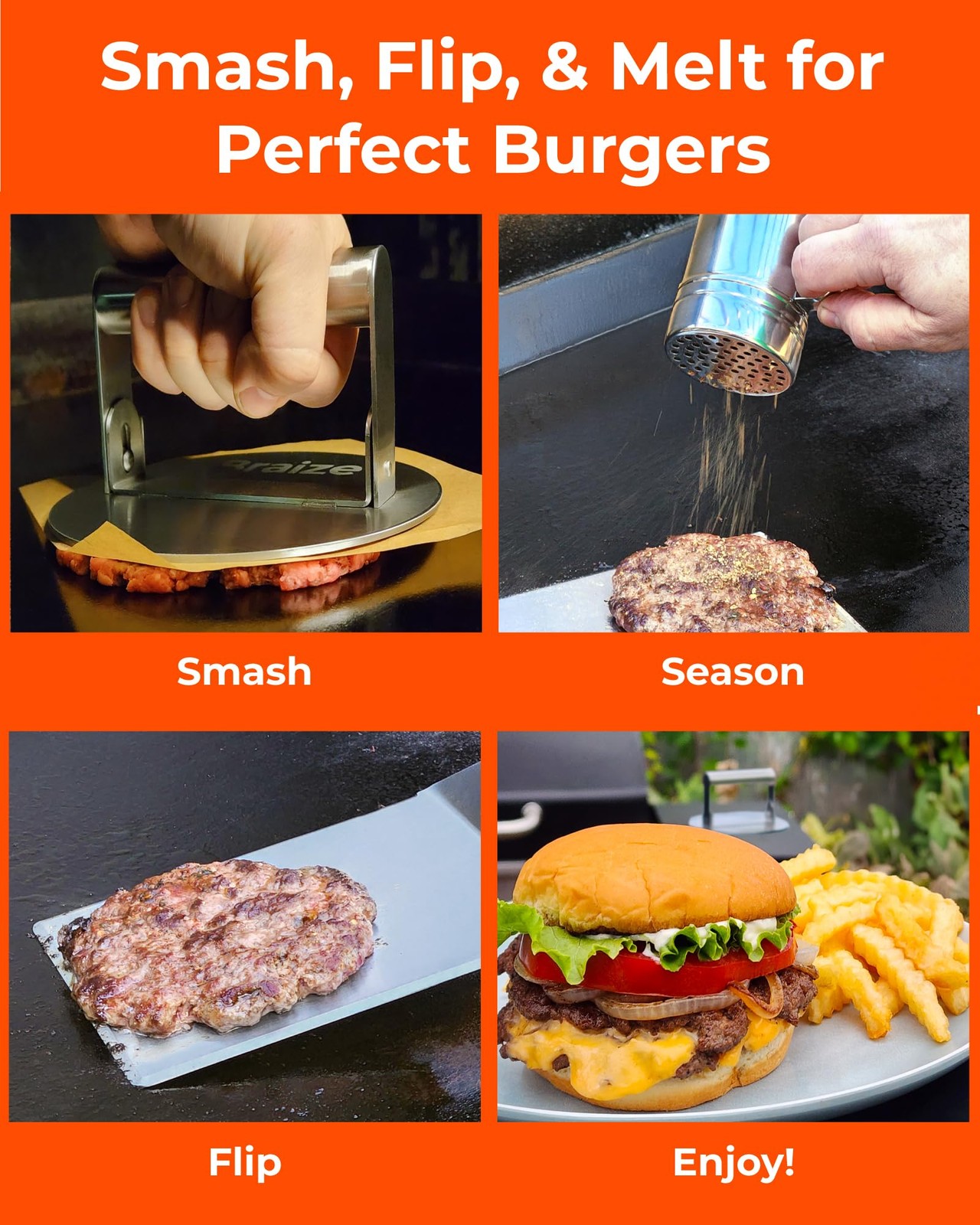 Smash Burger Press Kit – 6.5 Inch Stainless Steel Hamburger Smasher Tool – He... gallery
