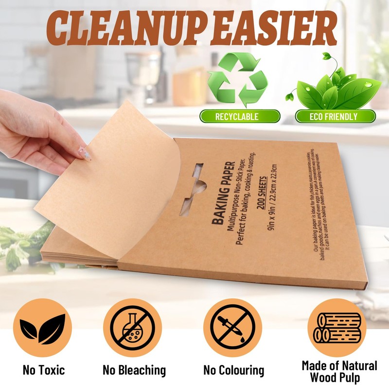 Tikxlafe 200 Pcs 9x9 Inch Parchment Paper Sheets, Precut 9"x9"-200pcs, Brown gallery
