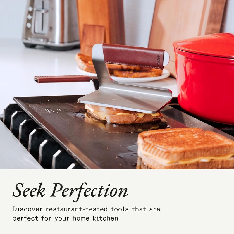 Cookware - Stainless Steel Grill Press - Removable Leather Handle Cover - Cra... gallery