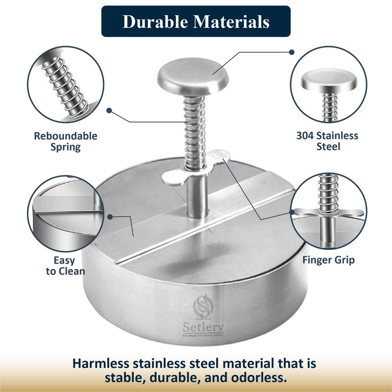 4.5 Inch 304 Stainless Steel Burger Patty Maker Heavy Duty Hamburger Press gallery
