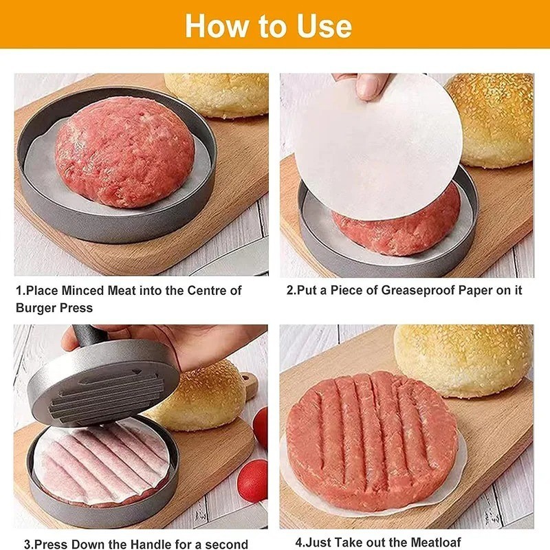 Burger Press Patty Maker Non-Stick Hamburger Mold with 100 Patty Papers DIY Kitc gallery
