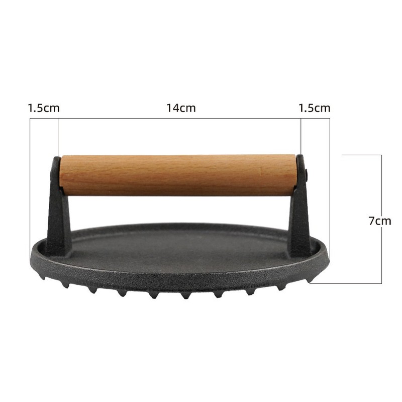 Round Meat Pressing Plate with Wood Handle Non-Stick Iron Burger Press Pan gallery