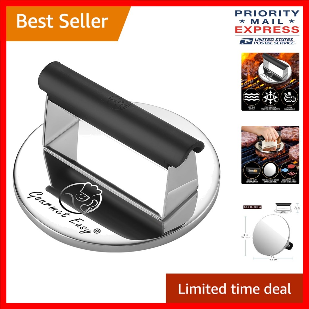 Professional-Quality Smash Burger Maker - Stainless Steel, 2lb, Dishwasher Safe