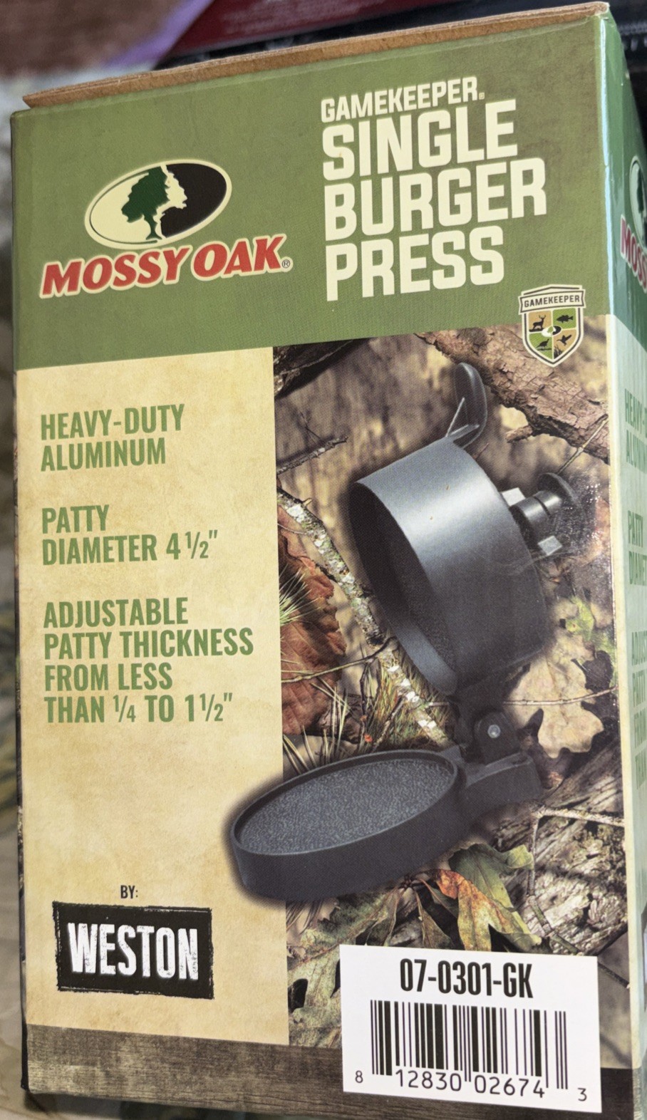 Mossy Oak Single Burger Press Heavy-Duty Aluminum Adjustable Patty Thickness gallery