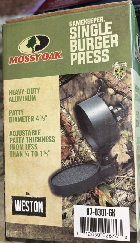 Mossy Oak Single Burger Press Heavy-Duty Aluminum Adjustable Patty Thickness gallery