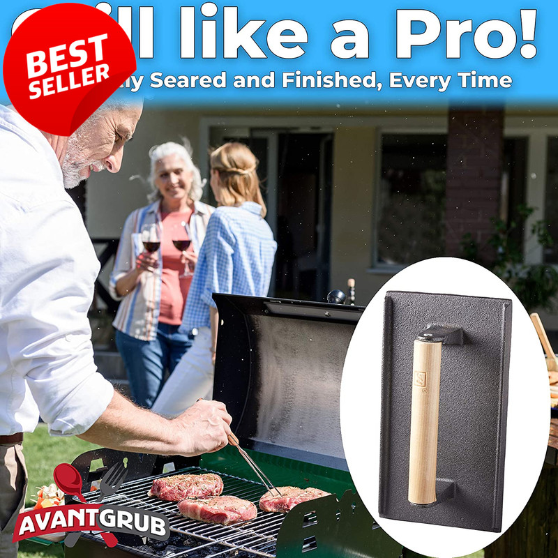 Cast Iron Grill Press 2Pk Pre Seasoned Steak Burger Weight Wood Handle BBQ - US gallery