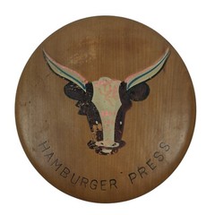 Wood Hinged Hamburger Press Hand Painted Bull Steer Longhorn Vintage 1950’s