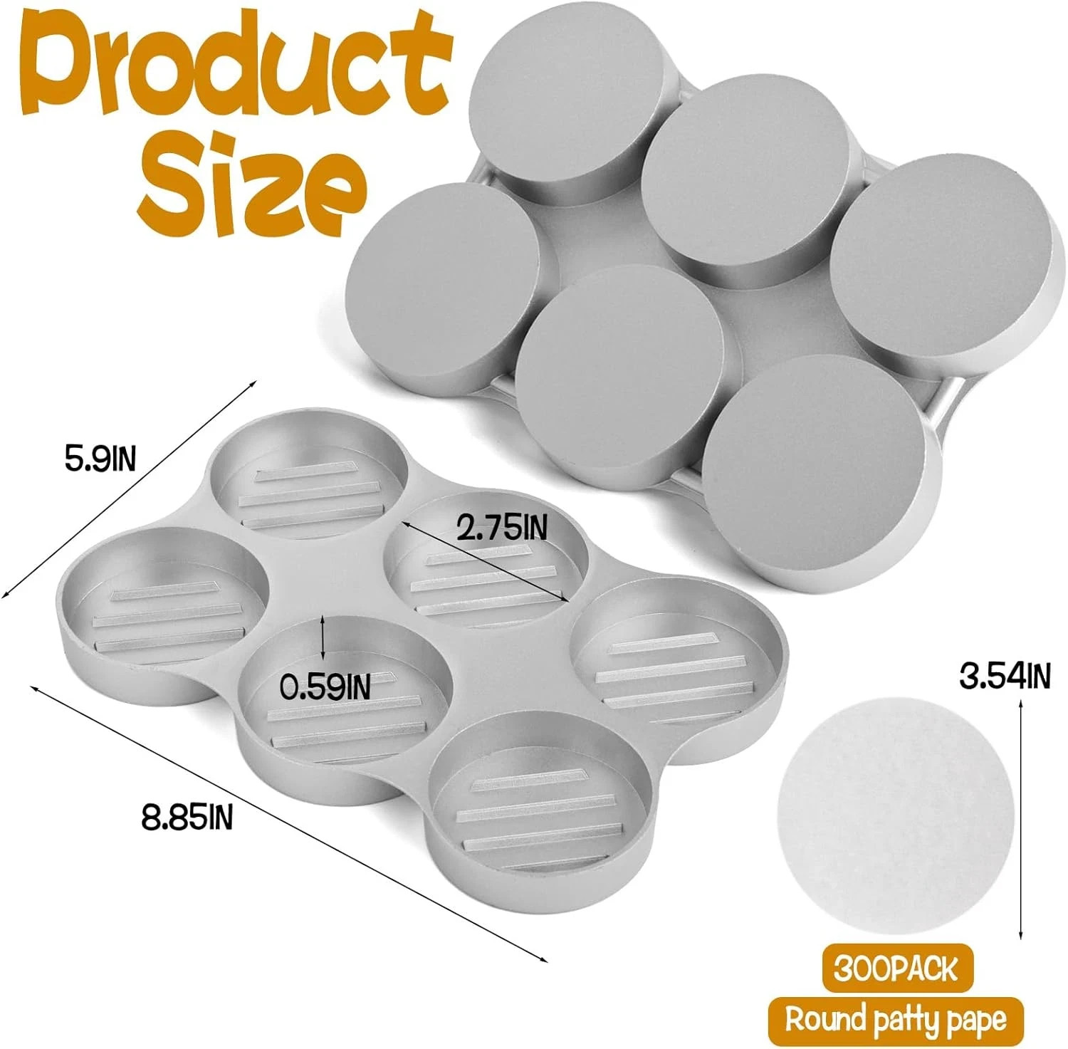 Mini Burger Press Small Meat Patty Maker with 300 Patty Papers round Shape Press gallery