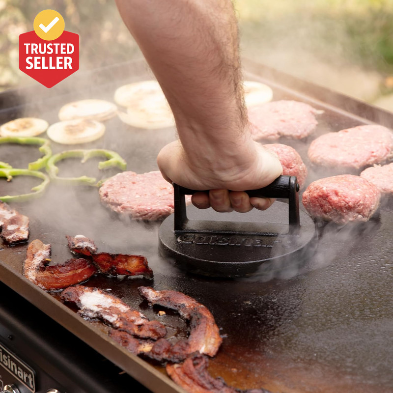 6.5" Cast Iron Smashed Burger Press, round Flat Edge Grill Press for Crispy Smas gallery